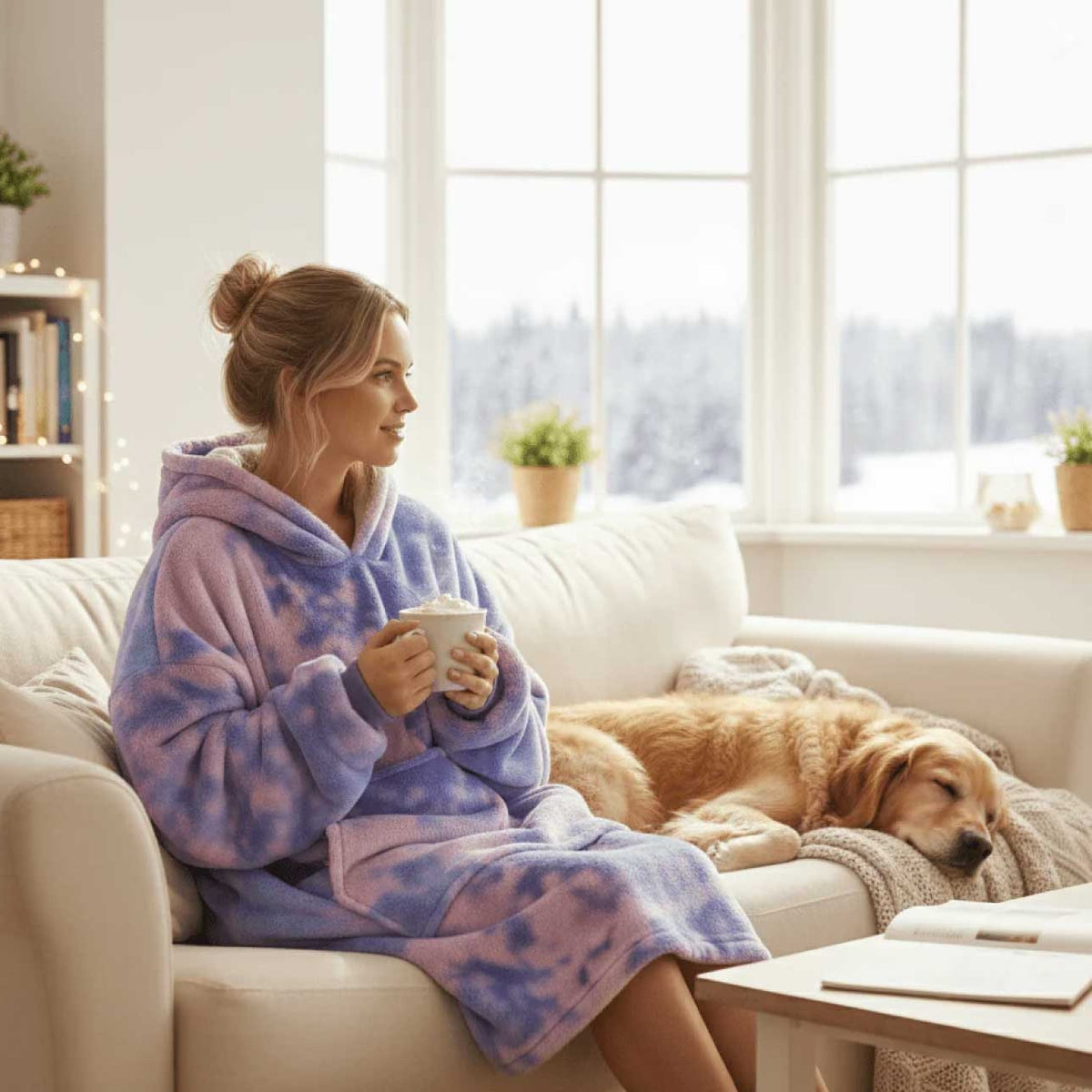 Manam Cocoon wearable blanket with Sherpa interior